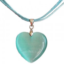 Natural Stone Costume Jewellery Accessoies, Fashion Women Girls Gift, Light Blue Cats Eye Stone Heart Cord Necklace