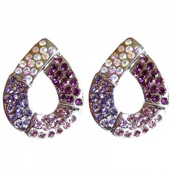 Costume Jewellery Big Earring Studs, Fashion Women Party Dress Accessories, Purple Diamante Open Teardrop Large Stud Earrings