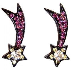 Bling Hip Hop Costume Jewellery Earring Studs, Fashion Women Accessories, Purple Diamante Shooting Star Long Stud Earrings