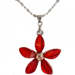 Red Rhinestone Lucky Flower Pendant