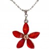 Cute Costume Jewellery Accessories, Fashion Women Teenage Teen Girls Small Gift, Red Rhinestone Lucky Flower Pendant Necklace