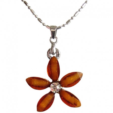 Cute Costume Jewellery Accessories, Fashion Women Teenage Teen Girls Small Gift, Brown Rhinestone 22mm Flower Pendant Necklace