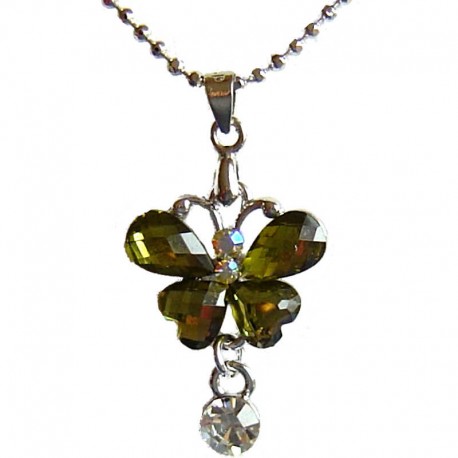 Cute Costume Jewellery Accessories, Fashion Women Teenage Teen Girls Small Gift, Green Diamante Butterfly Drop Pendant Necklace