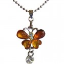 Brown Diamante Butterfly Drop Pendant