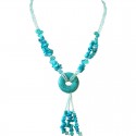 Natural Stone Turquoise Donut Drop Blue Bead Necklace