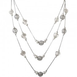 White & Clear Bead Floating Multi Layer Long Necklace