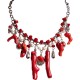 Fashion Women Gift, Natural Stone Costume Jewellery Accessories, Red Coral Reef Cascade Bold Statement Necklace