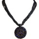 Round Costume Jewellery Accessories, Fashion Women Girls Small Gift, Navy Cats Eye Circle Disc Dark Grey Bead Necklace