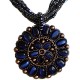 Round Costume Jewellery Accessories, Fashion Women Girls Small Gift, Navy Cats Eye Circle Disc Dark Grey Bead Necklace