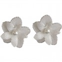 White Silk Flower Stud Earrings
