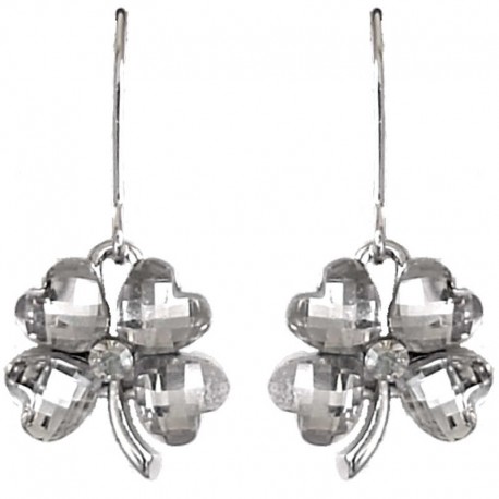 Costume Jewellery Accessories, Fashion Young Women Teenage Teen Girls Small Gift, Clear Lucky 4 Leaf Clover Dainty Drop Earrings