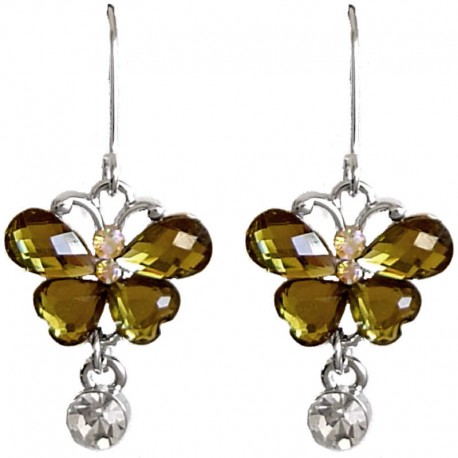 Cute Costume Jewellery Accessories, Fashion Young Women Teenage Teen Girls Small Gift, Green Diamante Butterfly Drop Earrings