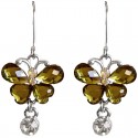Green Diamante Butterfly Drop Earrings