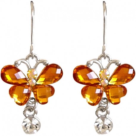 Cute Costume Jewellery Accessories, Fashion Young Women Teenage Teen Girls Small Gift, Brown Diamante Butterfly Drop Earrings