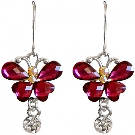 Cute Costume Jewellery Accessories, Fashion Young Women Teenage Teen Girls Small Gift, Purple Diamante Butterfly Drop Earrings