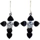 Classic Costume Jewellery Accessories, Fashion Young Women Teen Girls Small Gift, Black & Clear Diamante Cross Drop Earrings