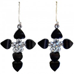 Black & Clear Diamante Cross Drop Earrings