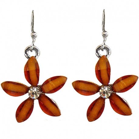 Costume Jewellery Accessories, Fashion Young Women Teenage Teen Girls Small Gift, Brown Rhinestone 22mm Flower Dangle Earrings