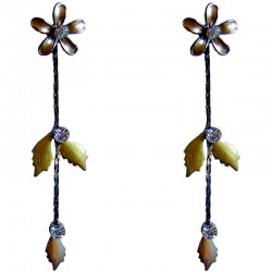 Cute Costume Jewellery Accessories, Fashion Women Girls Small Gift, Brown Enamel Flower Leaf Drop Earrings