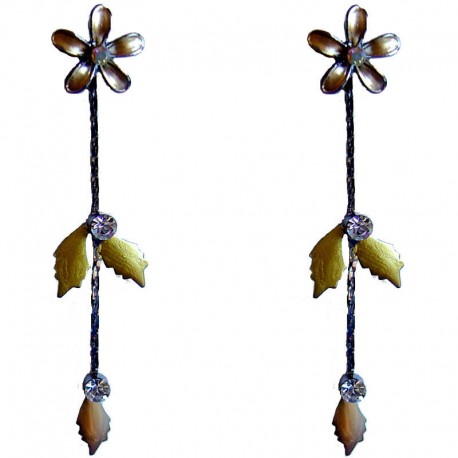 Cute Costume Jewellery Accessories, Fashion Women Girls Small Gift, Brown Enamel Flower Leaf Drop Earrings