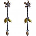 Brown Enamel Flower Leaf Drop Earrings