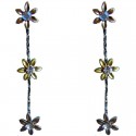 Three Brown Enamel Marigold Flower Linear Drop Earrings