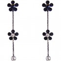Black Enamel Daisy Flower Clear Diamante Drop Earrings