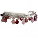 Purple Cube & Teardrop Bead Charm Dangle Bracelet