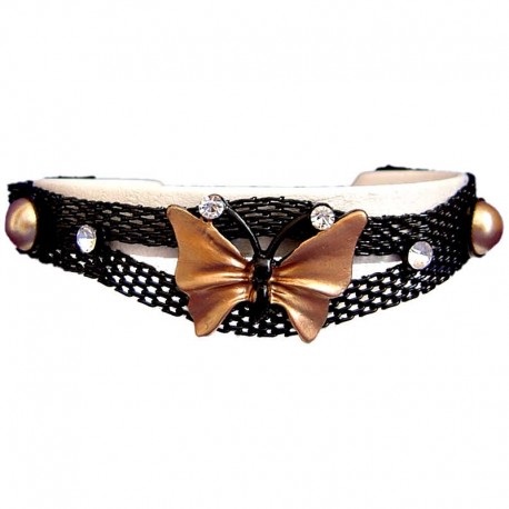 Costume Jewellery Accessoies, Fashion Women Girls Cute Small Gift, Brown Enamel Butterfly Black Mesh Fashion Bracelet
