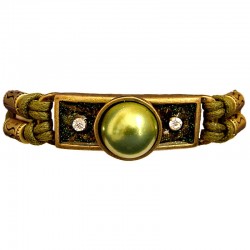 Green Pearl Enamel Rectangle Multi Strand Cord Bracelet