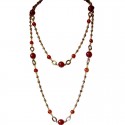 Carnelian Natural Stone Brown Bead Antique Gold Extra Long Necklace