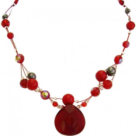 Women's Beaded Costume jewellery, Girls Gift, Fashion Red Teardrop Magnetic Clasp Bead Wire Necklace
