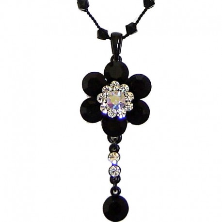 Costume Jewellery Accessories, Fashion Women Girls Small Dainty Gift, Black Diamante Cluster Flower bead Sting Necklace