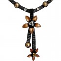 Brown Two Flower Black Mesh Fashion Drop Necklace