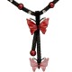 Chic Costume Jewellery Accessoies, Women Girls Cute Small Gift, Red & Pink Two Butterfly Black Mesh Fashion Drop Necklace