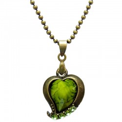 Green Diamante Brass Heart Pendant