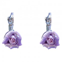 Purple Clay Flower 3D Ceramic Rose Leverback Dainty Drop Earrings