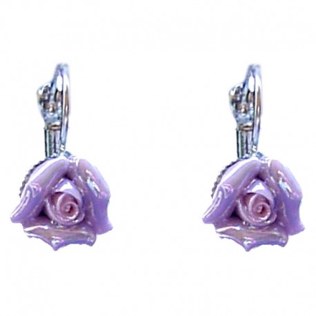 Simple Costume Jewellery Accessories, Fashion Women Girls Small Gift, Purple Clay Flower 3D Ceramic Rose Dainty Drop Earrings