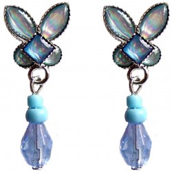 Costume Jewellery Accessoies, Fashion Women Girls Small Little Gift, Blue Rhinestone Butterfly Teardrop Bead Short Drop Earrings