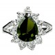 Green Pear Shaped Rhinestone Teardrop Halo Clear Diamante Cluster Dress Ring