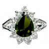 Green Pear Shaped Rhinestone Teardrop Halo Clear Diamante Cluster Dress Ring