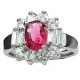 Fashion Women Gifts, Costume Jewellery Dress Rings, Hot Pink Oval Rhinestone Clear Baguette Cut Diamante Cluster Ring