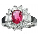 Hot Pink Oval Rhinestone Clear Baguette Cut Diamante Cluster Dress Ring