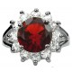 Costume Jewellery Rings, Fashion Girls Women Gifts UK, Split Shank Ruby Red Round Rhinestone Clear Diamante Halo Cluster Ring