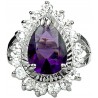 Fashion Girls Women Gifts, Costume Jewellery Rings, Split Shank Purple Teardrop Rhinestone Clear Diamante Halo Cluster Ring