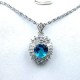 Costume Jewellery Necklaces, Fashion Pendants UK, Women Gifts, Blue Oval Cubic Zirconia Clear CZ Halo Cluster Pendant Necklace