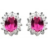 Fashion Women Gifts UK, Costume Jewellery Earring Studs, Hot Pink Oval Rhinestone Clear Diamante Halo Cluster Stud Earrings