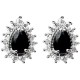 Fashion Women Earring Studs, Costume Jewellery Gifts UK, Black Teardrop Rhinestone Clear Diamante Cluster Halo Stud Earrings