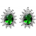 Emerald Green Teardrop Rhinestone Clear Diamante Cluster Halo Stud Earrings