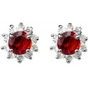 Ruby Red Round Rhinestone Clear Diamante Cluster Halo Stud Earrings
